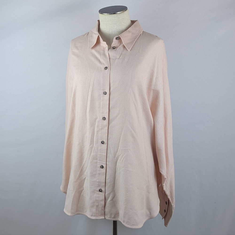 Madewell Heathered Flannel Shirt Button Down Long Dolman Sleeves XL Pink NWT - Picture 10 of 15